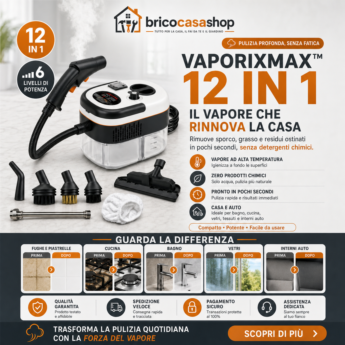 VaporixMax™ – Pulitore a Vapore Pressurizzato 12-in-1