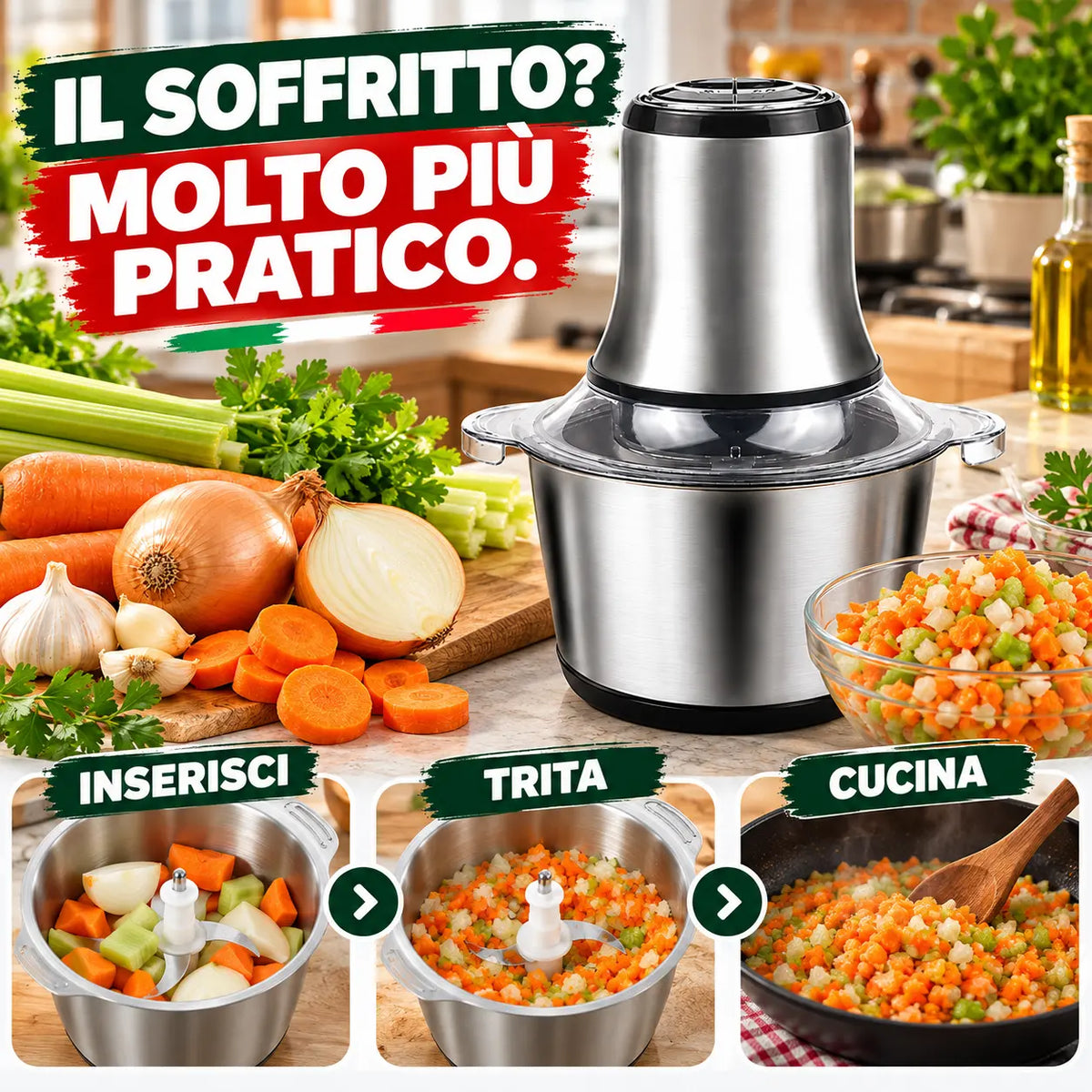MoliChef™ – Tritatutto Elettrico 3L in Acciaio Inox 1200W