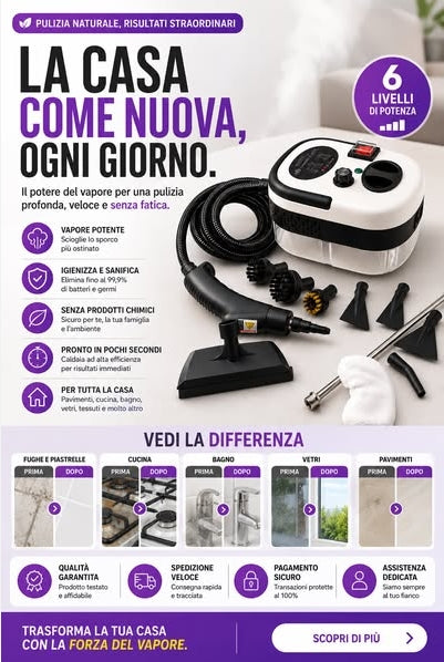 VaporixPro™ – Pulitore a Vapore Presurizzato 10-in-1