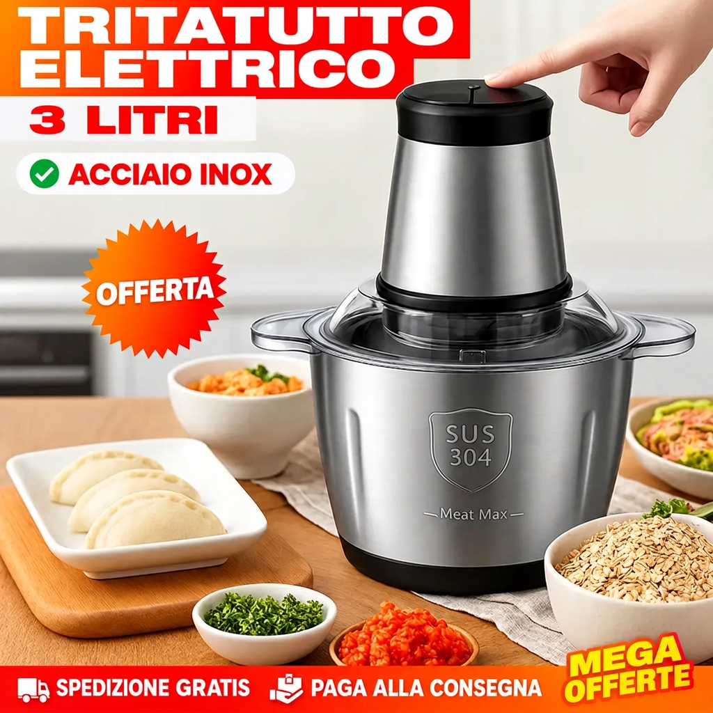 MoliChef™ – Tritatutto Elettrico 3L in Acciaio Inox 1200W